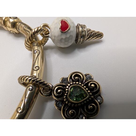 Brighton Retired goldtone hinged bangle bracelet Golf Tee charms Green Crystals - Picture 4 of 6